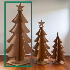 Large cardboard Christmas Tree shown next to the medium and small sizes