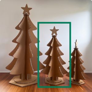 Medium cardboard Christmas Tree shown next to the large and small sizes